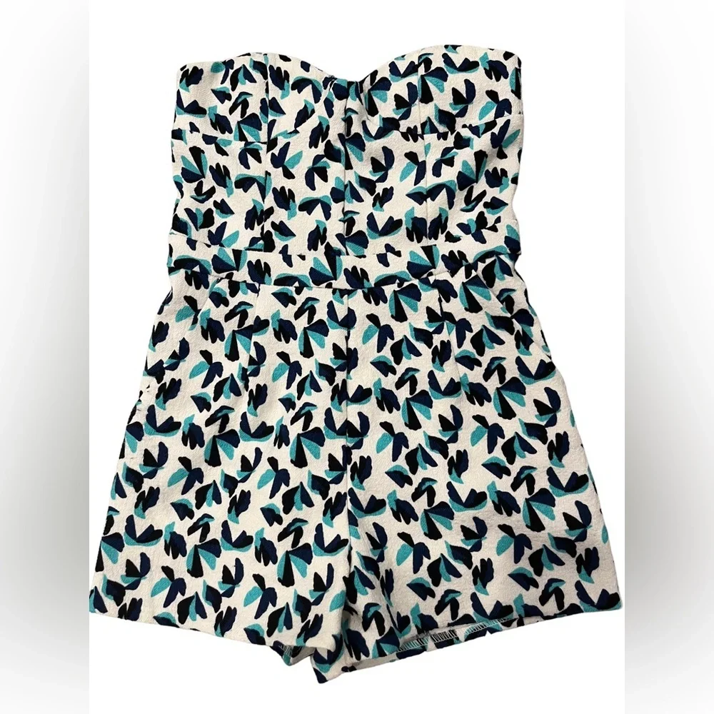 C. Luce - White, Teal & Navy Strapless Romper with Pockets - Size S - Picture 2 of 5